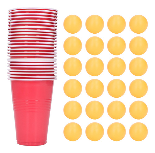 Kit De Jogo Beer Pong, 24 Peças De Plástico Pp, Copos Descar