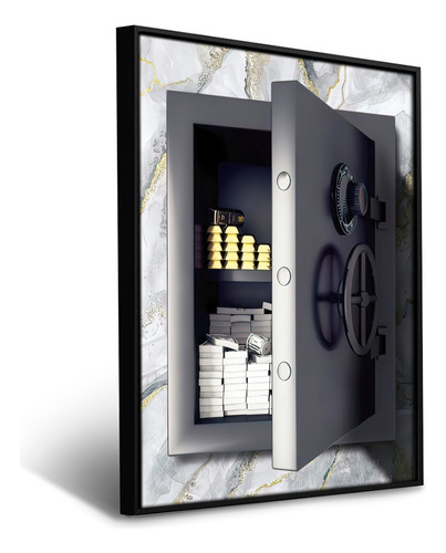 Quadro Escritorio Cofre Com Dinheiro C/moldura
