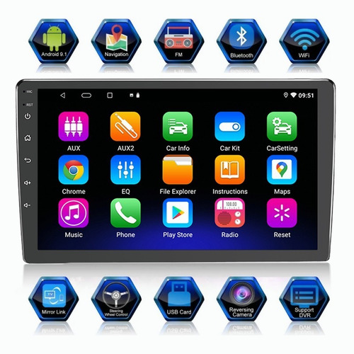 Imagen 1 de 9 de Estéreo Para Auto Con Wifi Gps Android 9.1 Y Vidrio Templado