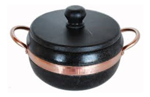 Panela De Pedra Sabão Alça De Cobre 1 Litro Cor Preto