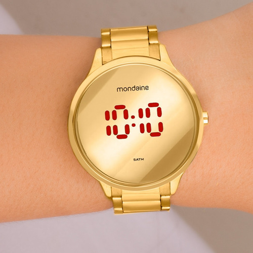 Relógio Feminino Mondaine Dourado Digital Led 32060lpmvde1