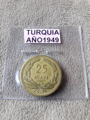 Moneda De Turquía De 25 Kurus Año 1949