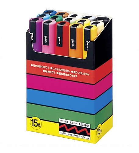 Set Uni Posca Marcadores 15 Colores 5m - Original Japonés