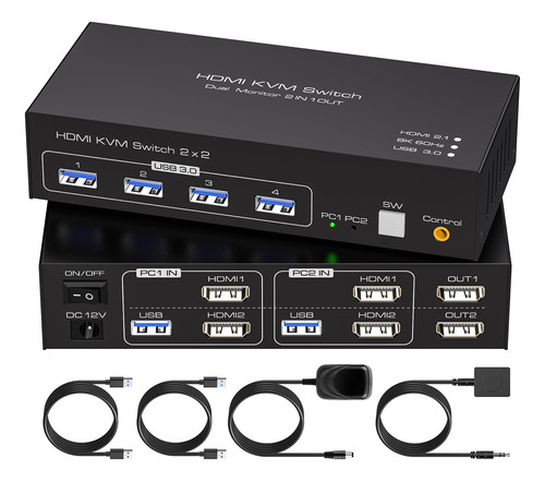 Spswhd 8k 60hz Hdmi Dual Monitor Kvm Switch 2 Monitores 2 Co