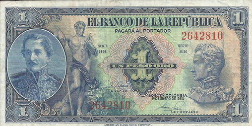Colombia  1 Peso Oro 1 De Enero De 1950 7 Dígitos