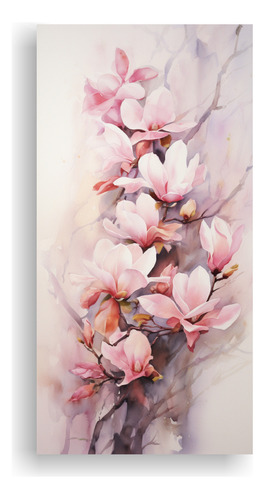 100x50cm Cuadro Abstracto Magnolias Flores Rosadas Acuarela