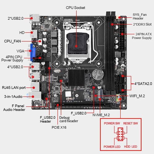 Placa Base De Escritorio 2x Ddr3 De Doble Canal Compatible