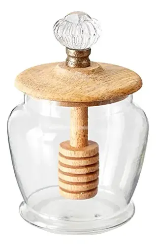 Tarro De Cristal Para Miel Con Cucharón Y Tapa - Resistente Al Calor, Ideal Para Jarabe Y Almacenamiento