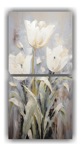 80x40cm Cuadro Tulipanes Blancos Estilo Pintura Sobre Lienzo