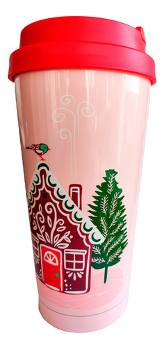 Vaso Térmico Starbucks 473 Ml Rosado Hermético Navidad