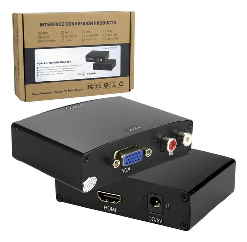 Conversor De Vga + Audio/ Hdmi Com Fonte Cor Preto 127/220V