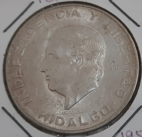 Moneda Plata México, Hidalgo Grande, Valor $10, Año 1956. (Usado)