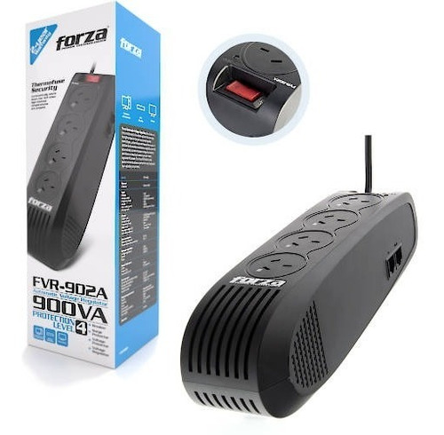 Estabilizador de tensión Forza FVR 900VA Series FVR-902A 900VA entrada de 220V negro