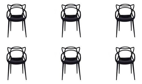 Kit 6x Cadeiras P/ Hall Tipo Allegra 1116 Or Design Preta Cor da estrutura da cadeira Preto