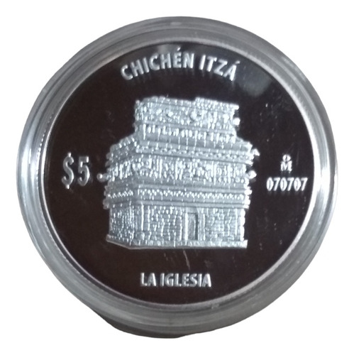 Moneda $5 Pesos Chichén Itza La Iglesia Plata Ley 999 Proof