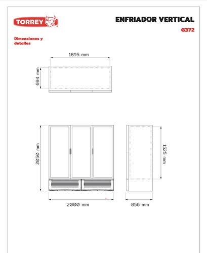 Refrigerador Vertical Torrey G372 72 Pies 3 Puertas Reyfri