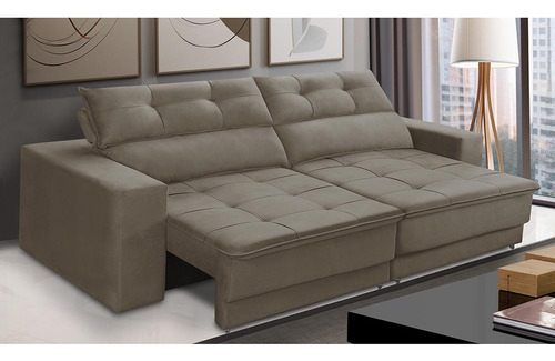 Sofá Retrátil Reclinável 3 Lugares 1,90m Molas Emily Suede Cor Cappuccino