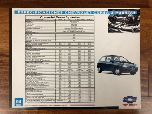 Folleto Agencia Original Chevrolet Corsa 3 Puerta Olivos Zwt