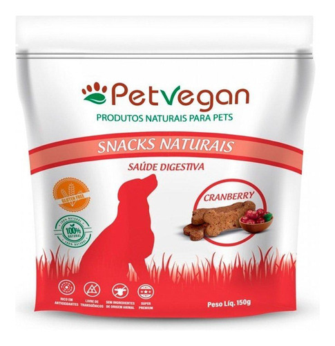 Petisco Snack Petvegan Saúde Digestiva Cães Sabor Cranberry