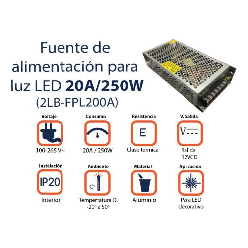 Fuente Poder Conmutada 20a 250w; Ledbium Modelo 2lb-fal200a