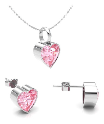 Imagen 2 de 10 de Collar Aretes Dije Y Cadena De Plata 925 Set Zirconia Agálea