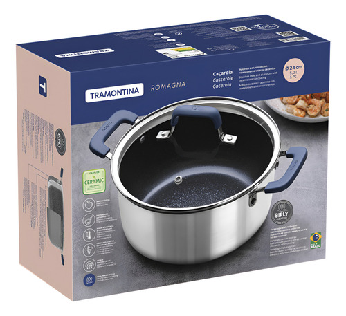 Cazuela Tramontina Romagna de Cerámica 24 cm Negra