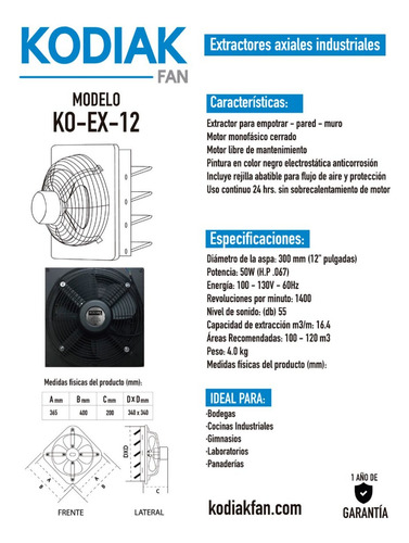 Extractor De Aire Industrial Kodiak Fan 12 Pulg. Paq. 3