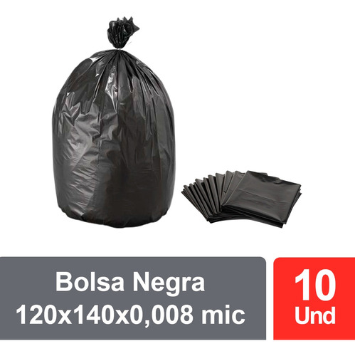 10 Bolsas Negra Para Basura 120x140x008 Mic 240 Lts