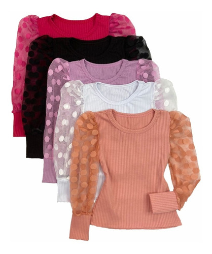 Blusa Manga Bufante Tule Infantil Mini Diva Blogueirinha 
