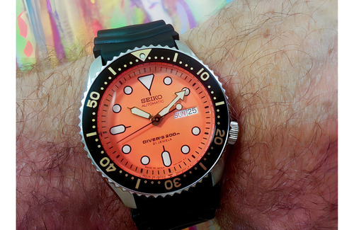 Made In Japan Seiko Automatic Scuba Diver 200m Skx011j1 Cor Da Correia Preta Cor Do Fundo Laranja
