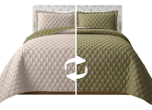 Juego De Colcha Reversible Acolchada 3 Piezas Con Fundas
