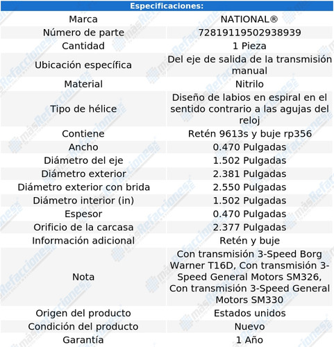 Retén Eje Salida T/ M P25/p2500 Van 67 Al 74 National