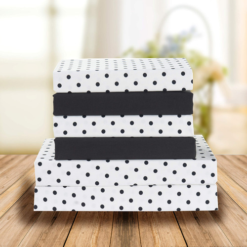 Juego De 6 Piezas Sábanas Microfibra Polkadot Resistentes