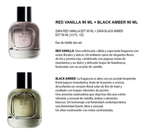 Imagen 2 de 5 de Perfumes Importado Zara Red Vanilla & Black Amber Edt 2x90ml