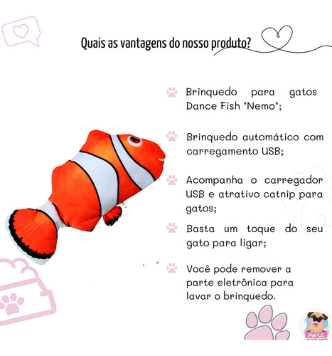 Brinquedo P/ Gato Dance Fish Nemo Chalesco Peixe Mexe Usb