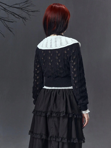Suéter Coquette Cárdigan Con Solapa Y Patchwork Tejido