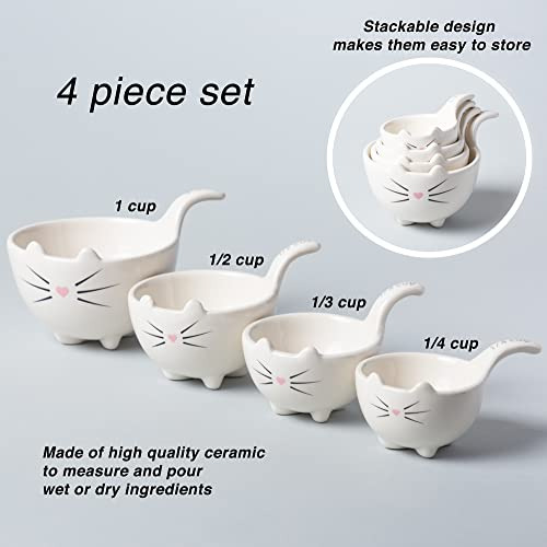 Juego De Tazas Medidoras Forma De Gato De Cerámica Bla...