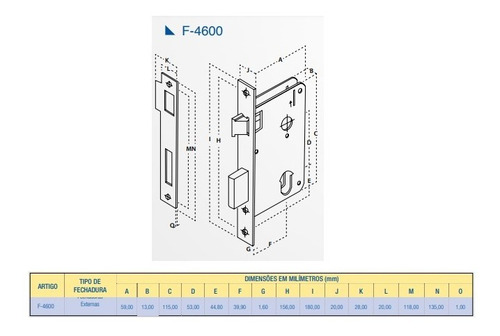 Fechadura Porta Ext. E Sala 2600/11 Roseta Aliança 4chaves