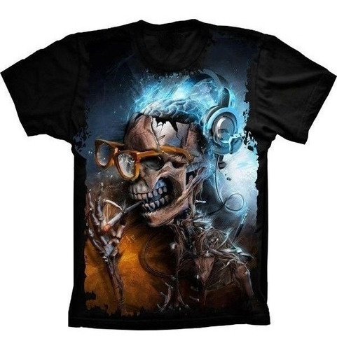 Camiseta Estilosa 3d Fullprint - Skull Caveira Nerd