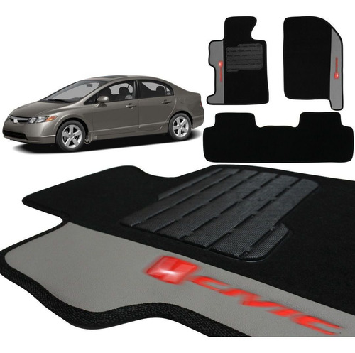 Jogo De Tapete Carpete Honda New Civic 2007 2008 2009 2010 2011 2012 2013 Preto Protetor 3 Peças