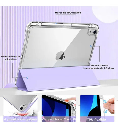 Mr. Gadgets Funda Case Transparente Smart Cover, Antifouling, Compatible Con iPad Mini 6ta, 7ma Gen A17 Pro Porta Lapices, Soporte Plegable, Color Lila