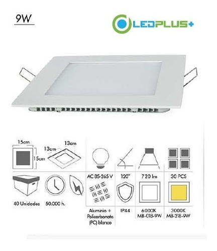 Imagen 3 de 6 de Ojo Buey Lampara Techo Panel Led Plus 9w 15x15cm Empotrar