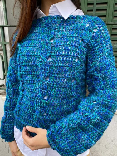 Imagen 1 de 4 de Sweater Tejido A Crochet Con Trenzas 