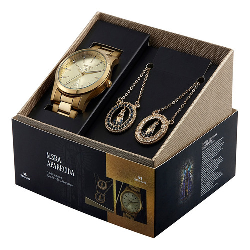 Kit Relógio Seculus Dourado Feminino Clássico 20981lpskda1k1