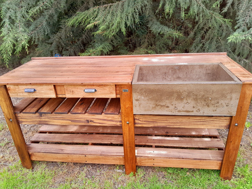 Mesada De Cocina Campo Madera Maciza. Precio Por Metro Linea Marrón