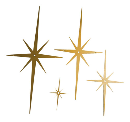 4 Piezas De Decoración De Pared Con Forma De Estrella Oro