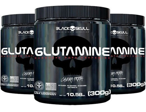 Combo 3 veces Glutamina 300 g - Glutamina Black Skull - Sabor Black Skull sin sabor