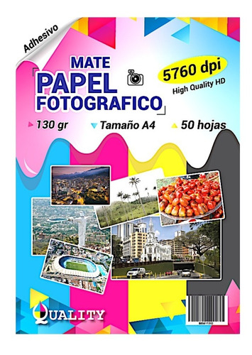 Papel Fotográfico Mate Autoadhesivo X 50 Hojas X 12 Resmas