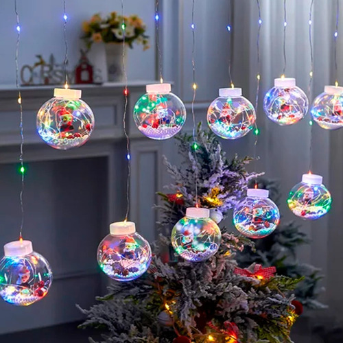 Cortina Esfera Luces Led Trasparentes Navidad  Santa Nieve