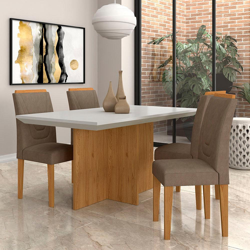Mesa Com 4 Cadeiras Duda 1,36 Cin/off White/capucci - Ma Cor Cinamomo/off White/capucci. 02 Desenho do tecido das cadeiras Suede